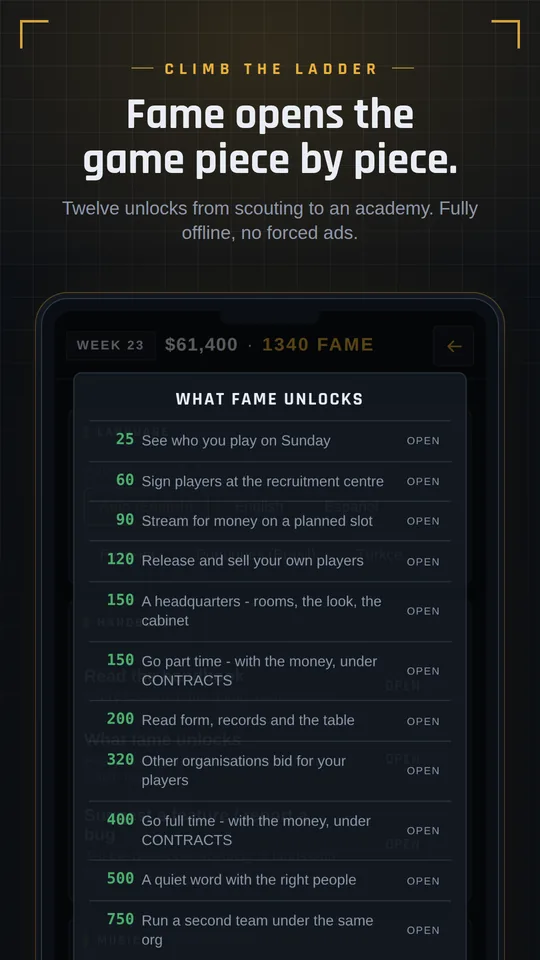 Climb the ladder - the fame ladder listing twelve unlocks